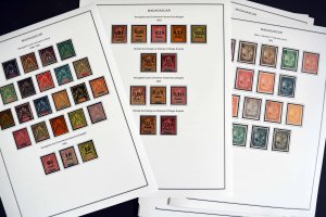 COLOR PRINTED FRENCH MADAGASCAR 1889-1957  STAMP ALBUM PAGES (46 illustr. pages)