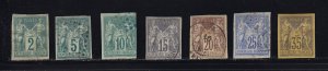 French Colonies Scott # 30 - 36 set F-VF used nice color scv $ 184 - see pic !