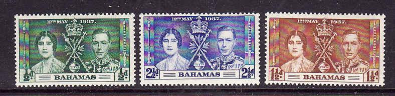 Bahamas-Sc#97-9-unused very light hinged KGVI Coronation set-Omnibus-1937-