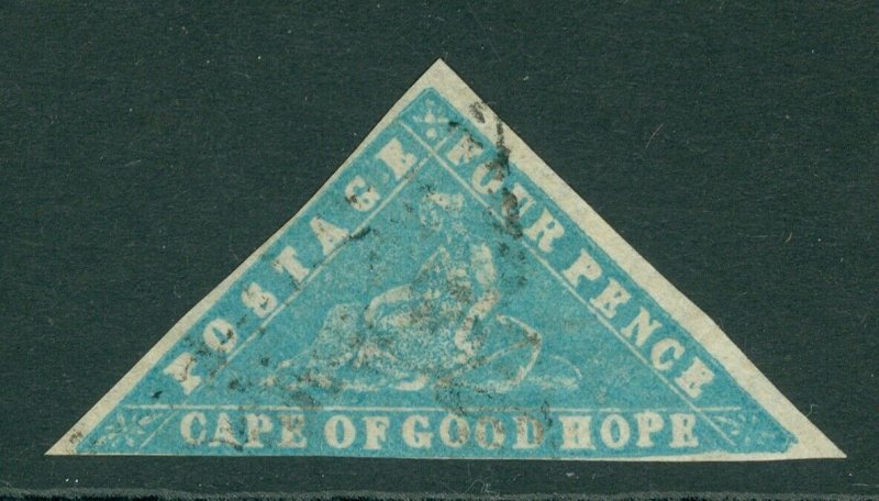 SG 14 Cape of good hope 1861. 4d pale milky blue 'woodblock'. Very fine used...