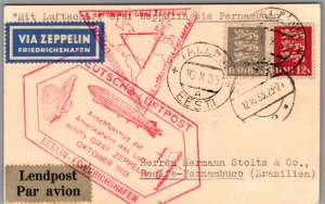 1933 Estonia Graf Zeppelin LZ 127 SAF Airmail cover to Pernambuco Brazil