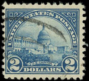 US Scott 572 F-VF USED - 1923 $2 Capitol - Flat Plate Issue - NO FAULTS