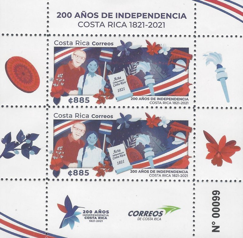 COSTA RICA 200 AÑOS DE INDEPENDENCIA, 200 YEARS OF INDEPENDENCE MNH 2021