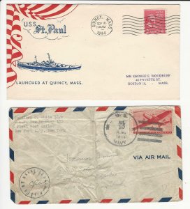 USA Ship Navy Covers, 1944, USS St. Paul, Navy Censor Racife Brazil, DKZ