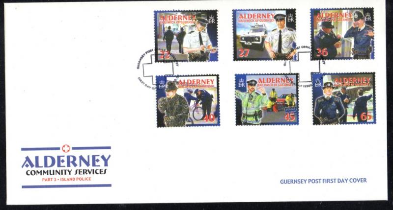 Alderney Sc 215-20 2003 Island Police stamp set on FDC