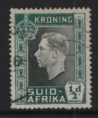 South Africa #74b  used  1937  coronation   1/2d  single  Afrikaans
