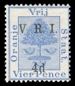 Orange Free State 1900 QV 4d on 4d ultramarine (NO STOP AFTER 'V') MLH. SG 107a.