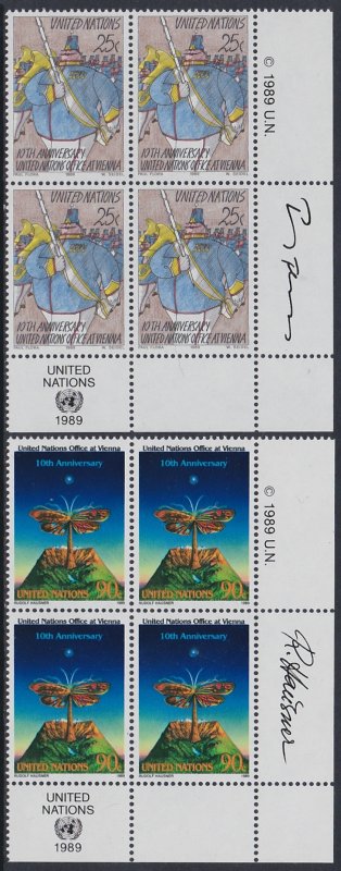 552-53 United Nations 1989 10th Anniv. Vienna Inscription Blocks MNH