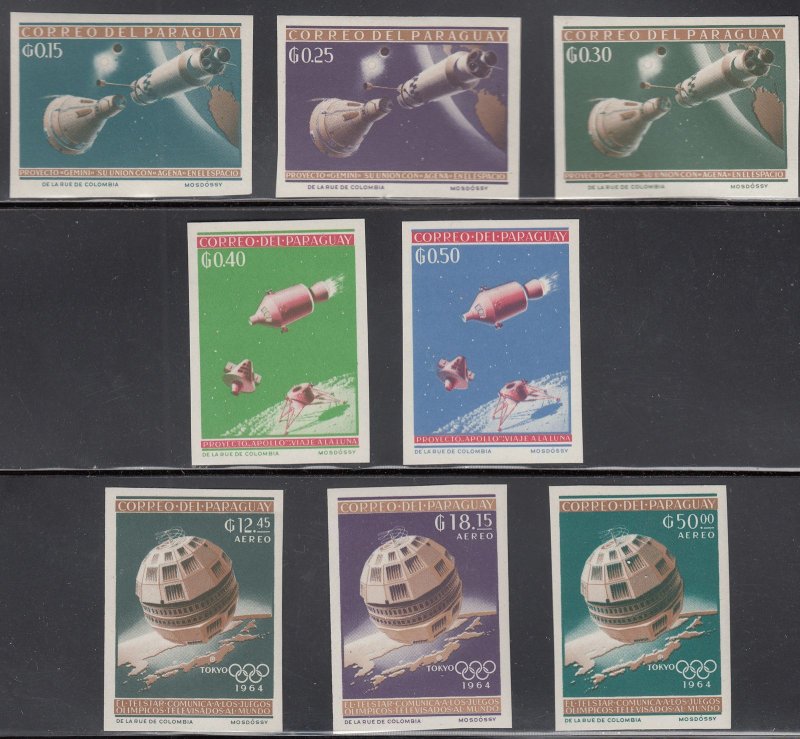 1964 PARAGUAY SPACE/ GEMINI/SATELITE/ APOLLO/ROCKET IMPERFS (SC# 806-813) MNH VF