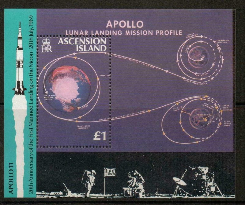 ASCENSION SGMS497 1989 FIRST MANNED LANDING ON THE MOON  MNH