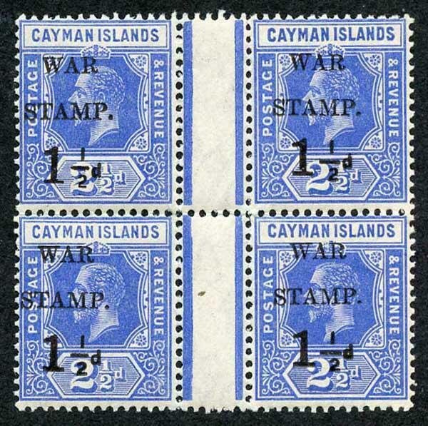 Cayman Is SG54 1.5d on 2.5d Type 15 Gutter Block U/M Misaligned Opt