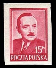 Poland,  Cat800ZL, 1948 President Bierut, 15z deep carmine, imperf. single, n...