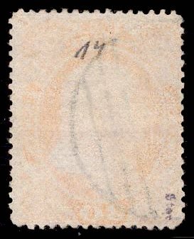 US Stamp #38 30c Franklin USED with PAID Cancel SCV $425. Bright Imrpession.