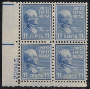 US 1938 11c Polk Plate Block; Scott 816; MNH