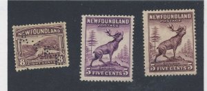 3x Newfoundland Stamps #137-8c Perf-in #190-5c VF #191-5c VF All Mint No Gum