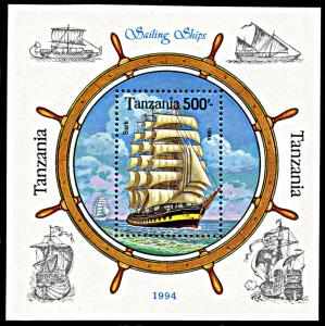 Tanzania 1216, MNH, Bark Sailing Ship souvenir sheet