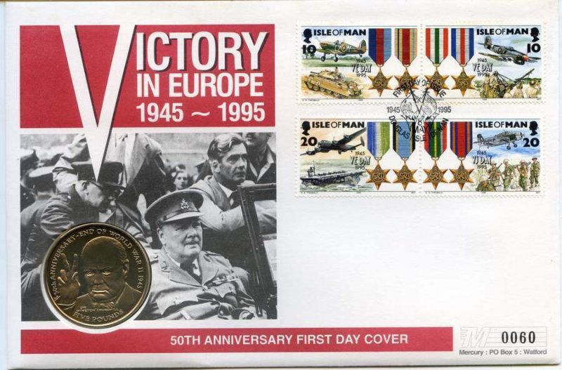 1995 Isle Of Man Cover with £5 Coin/ Victory In Europe