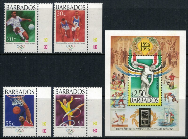 Barbados #913-7* NH  CV $10.25  1996 Olympics set & souvenir sheet