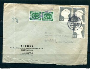 Germany 1951 Cover to Paris France Franked by Mi 128x2 / 165x3 Used 11897