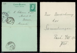 BRAZIL Letter Card Used 200 Reis to Germany c1893