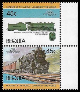 Bequia #15 MNH Se-Tenant Pair; 45c Locomotive - K4 Class (1984)