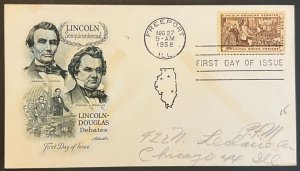 LINCOLN DOUGLAS DEBATES #1115 AUG 27 1958 FREEPORT IL FIRST DAY COVER (FDC) BX5