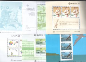 Madeira 1981-1989 Europa 6 Mini-Sheets MNH