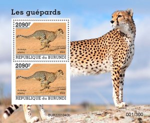 BURUNDI - 2022 - Cheetahs - Perf 2v Souv Sheet - Mint Never Hinged