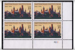SC#3059 32¢ Smithsonian Institution Plate Block: LR #P2222 (1996) MNH