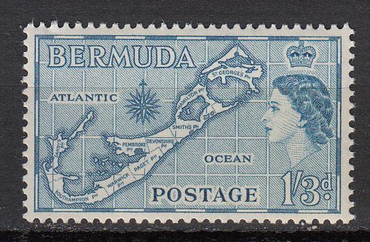 Bermuda - 1957 QEII 1sh3p Map Sc# 157 - MNH (8886)