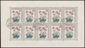 ✔️ CZECHOSLOVAKIA 1960 FLORA FLOWERS MINISHEET- MI. 1234/1239 (o) USED [CSB4A]
