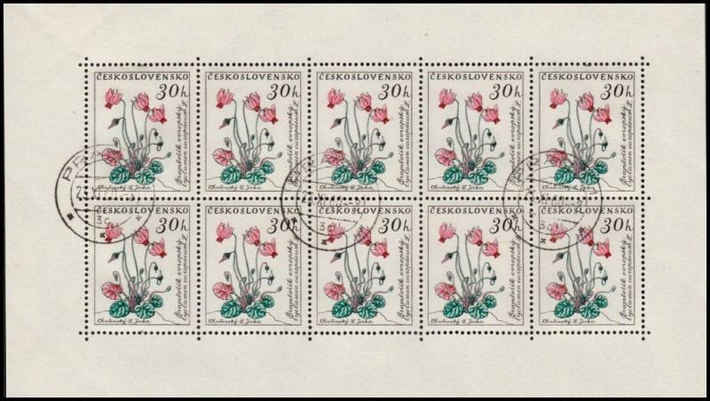 ✔️ CZECHOSLOVAKIA 1960 FLORA FLOWERS MINISHEET- MI. 1234/1239 (o) USED [CSB4A]