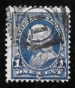 264 1 cent Rare Superb Cancel Franklin, Deep Blue Stamp used F