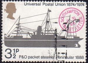 Great Britain 720 - Used - 3.5p Packet Steamer / UPU (1974)