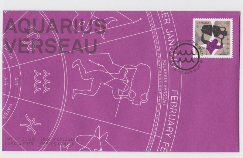 AQUARIUS: THE WATER-BEARER = Sign of the ZODIAC = Official FDC Canada 2013