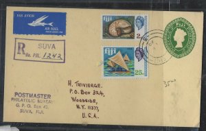 FIJI ISLANDS COVER (P1912B) 1969 QEII PSE 2C+ 2C SHELL+25C BOAT REG TO USA 