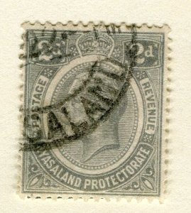 NYASALAND; 1921 early GV issue fine used 2d. value, Postmark