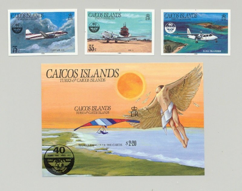 Caicos #70-73 ICAO, Aviation 3v & 1v S/S Imperf Proofs