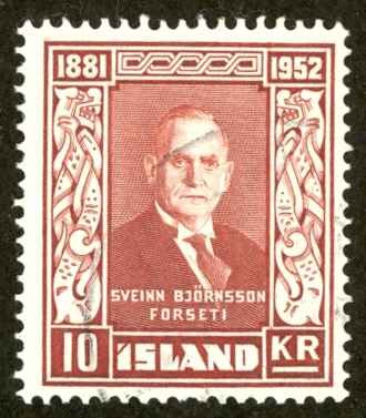 Iceland Sc# 277 Used (a) 1952 10k Sveinn Bjornsson