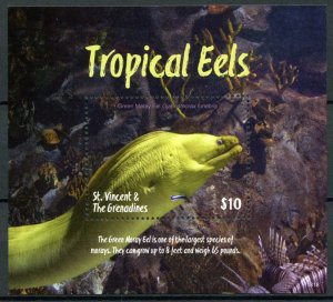 St Vincent & Grenadines Fish Stamps 2018 MNH Tropical Eels Moray Eel 1v S/S