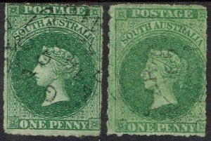 SOUTH AUSTRALIA 1860 QV 1D ROULETTED 2 SHADES USED