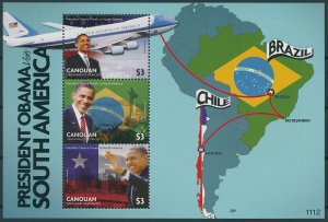 Canouan Stamps 2011 MNH Barack Obama Visits South America US Presidents 3v M/S I