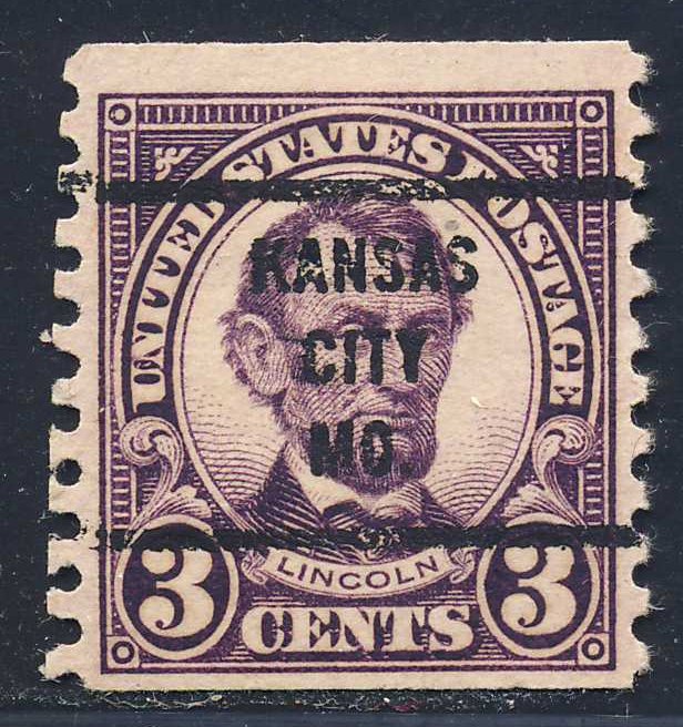 Kansas City MO, 600-63 Bureau Precancel, 3¢ coil Lincoln