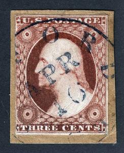 US Sc 11A var Experimental Orange Brown Plate 1Late Blue CDS tied to piece