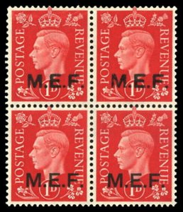 BOFIC - 1942 KGVI 1d scarlet MNH Block showing ROUND & SQUARE STOP. SG M6b