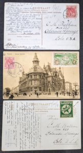 EDW1949SELL : NETHERLANDS 3 postcards c1910 to USA Esperanto messages and labels