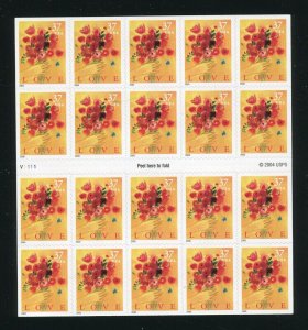 3898 Love Bouquet Booklet Sheet of 20 37¢ Stamps MNH 2005