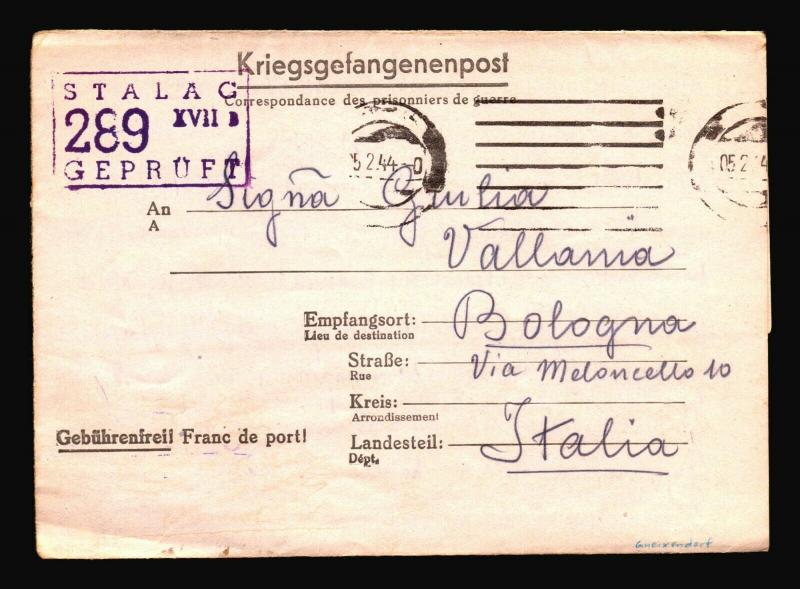 Germahy 1955 POW Letter Cover to Italy / Stalag 289 XVIIB - Z14406