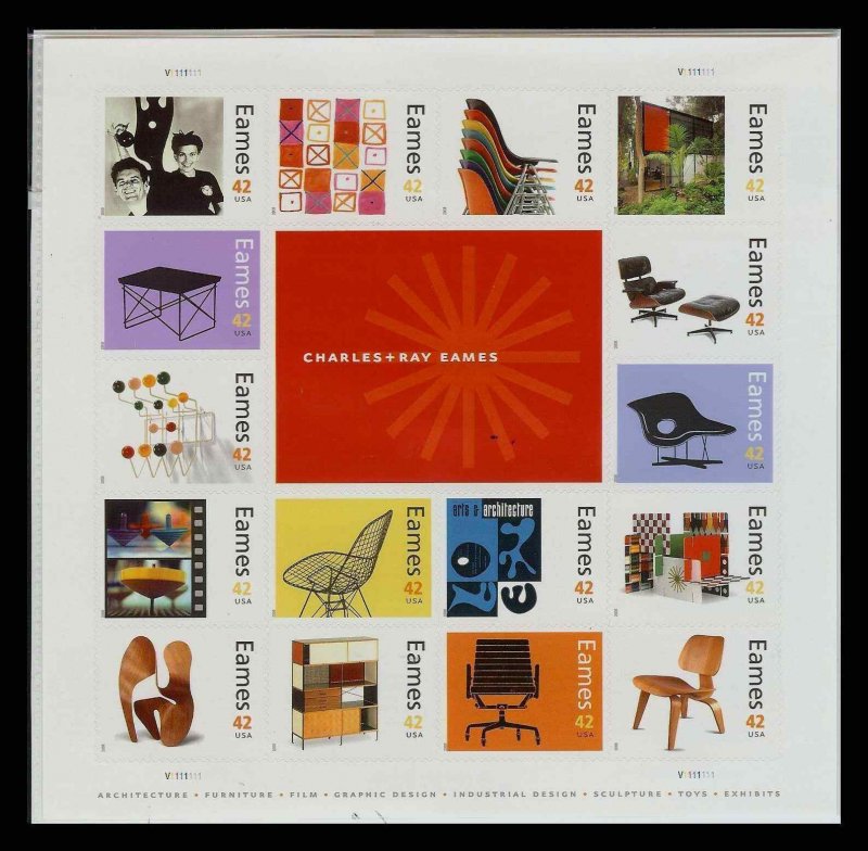 Sc 4333 Charles & Ray Eames Pane of 16  + label MNH Architecture Furniture Film