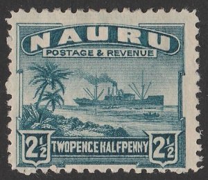 NAURU 1924 Ship 2½d greenish-blue, rough paper.